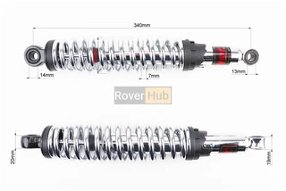 Амортизатор задній JH/CB/CG - 340мм*d59мм (під втулки) регул., хром к-кт 2шт