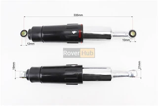 Амортизатор задній JH/CB/CG - 345мм*d60мм (втулка 12мм / втулка 10мм) закритий регул., чорний к-кт 2шт