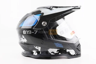 Шлем кроссовый/эндуро/АТV со стеклом BLD-819-7 L (59-60см),  ЧЕРНЫЙ/СЕРО-СИНИЙ