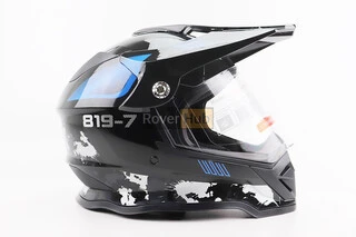 Шлем кроссовый/эндуро/АТV со стеклом BLD-819-7 М (57-58см),  ЧЕРНЫЙ/СЕРО-СИНИЙ
