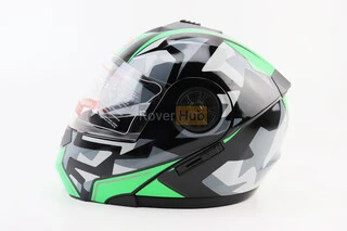 Шлем модуляр, закрытый с откидным подбородком+откидные очки BLD-159 S (55-56см), ЧЕРНО-ЗЕЛЕНЫЙ