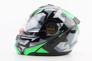 Шолом модуляр, закритий з відкидним підборіддям+відкидні окуляри BLD-159 М (57-58см), ЧОРНО-ЗЕЛЕНИЙ