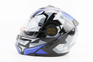 Шлем модуляр, закрытый с откидным подбородком+откидные очки BLD-159 L (59-60см), ЧЕРНО-СИНИЙ