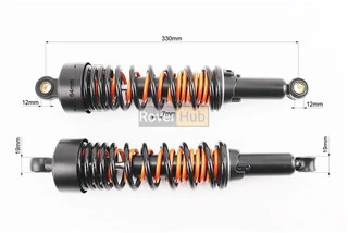 Амортизатор задний JH/CB/CG - 330мм*d64мм (втулка 12мм / втулка 12мм) с двойной пружиной регулир., черный к-кт 2шт