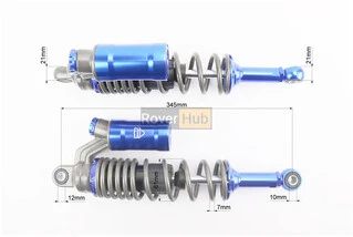 Амортизатор задній GY6 - 345мм*d61мм (втулка 12мм / втулка 10мм) газовий регул., графіт-синій к-кт 2шт