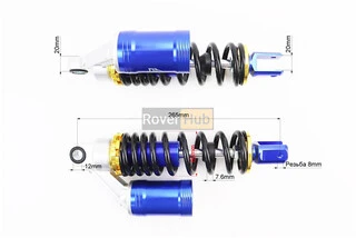 Амортизатор задній GY6/Yamaha - 265мм*d60мм (втулка 12мм / вилка 8мм) газовий регул., чорний к-кт 2 шт