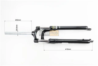 Вилка 29" амортизаційна, без різьби 1-1/8" (28,6мм), шток 255мм, з ходом 75мм, Disk-brake, Preload, чорна CH-386