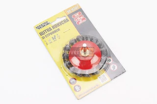 Щітка конусна зі стрижнем 1/4" D-75мм з плетеного дроту 19-9307