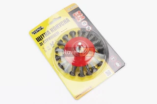 Щітка конусна зі стрижнем 1/4" D-100мм з плетеного дроту 19-9310