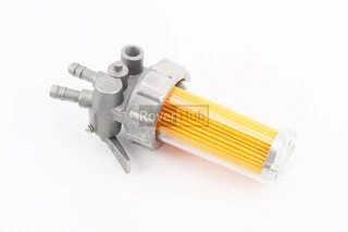 Кран топливный + фильтр в пластмассовом, прозрачном корпусе (вход/выход вверх)